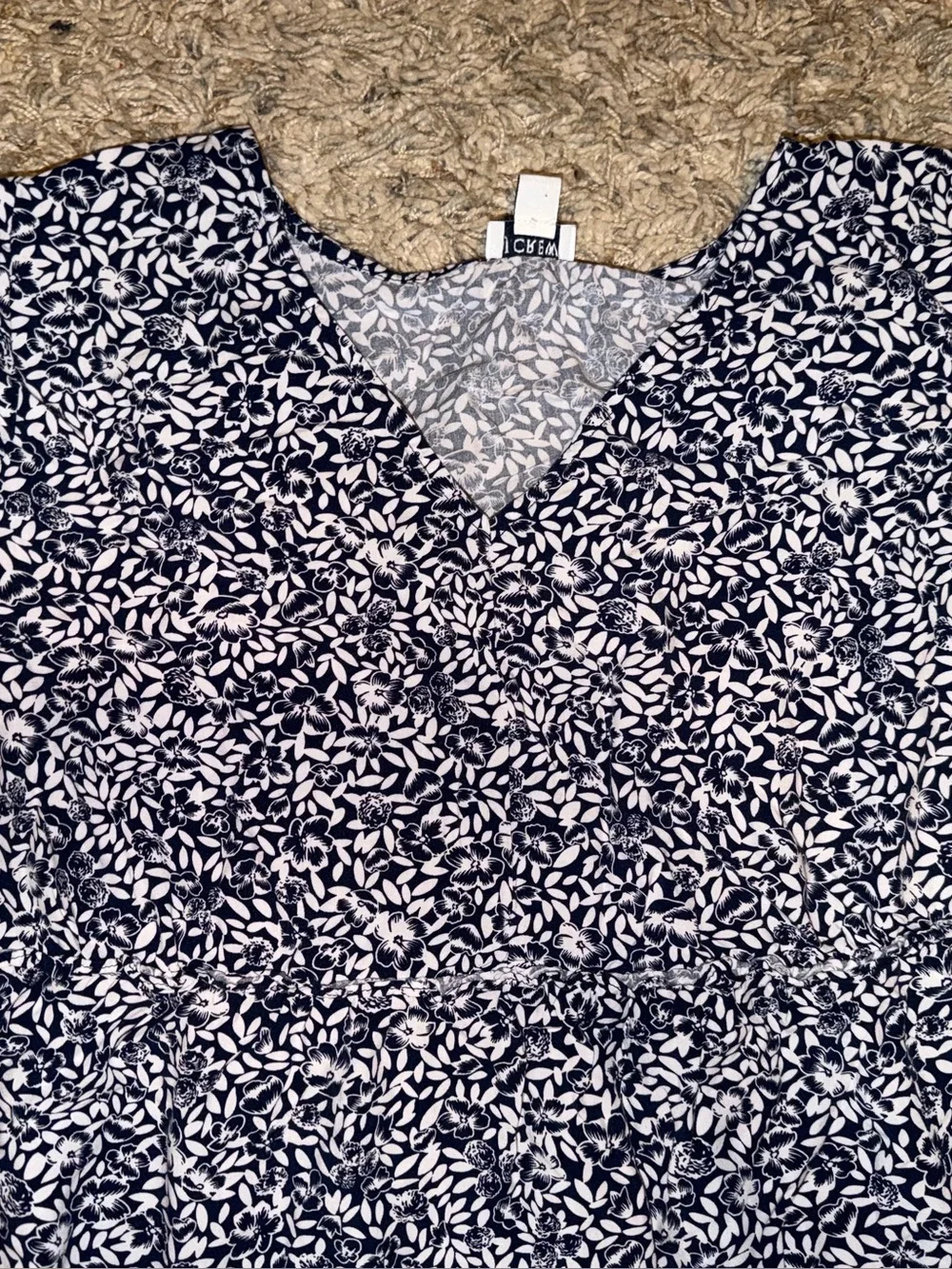 J. Crew Navy and White Floral Dress with Pockets